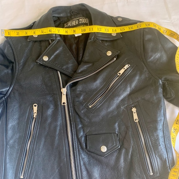 Vintage Leather 2000 Black Genuine Leather Moto Biker Jacket with Belt - Picture 12 of 12